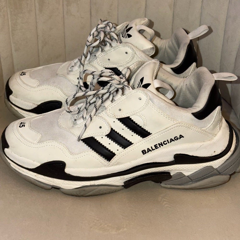 Balenciaga Men's Black and White Athletic Sneakers
